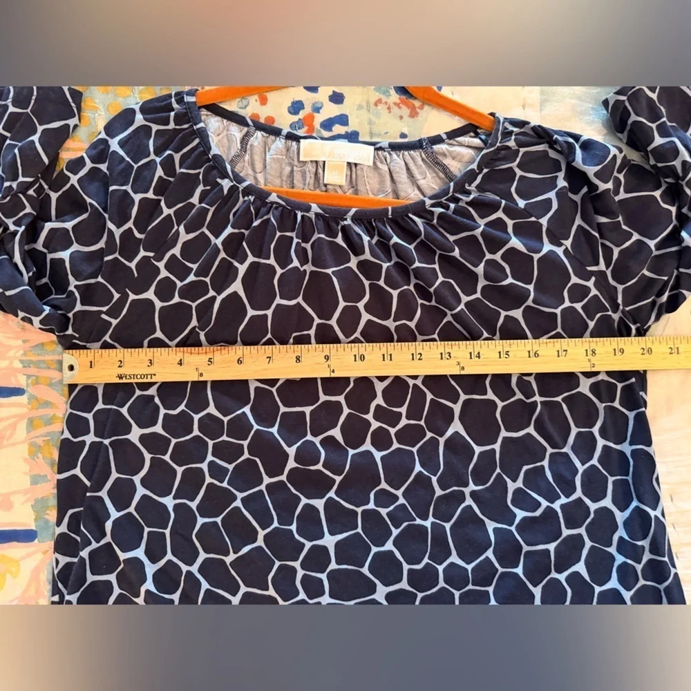 MICHAEL KORS M Navy Pale Blue Giraffe Print 3/4 Sleeve Top